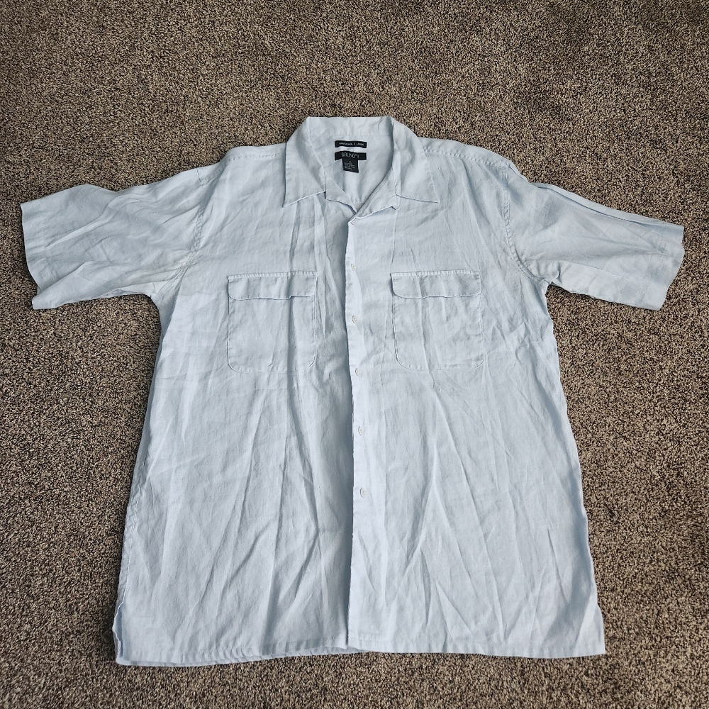 Bruno Men's Short Sleeve Size XL Blue Washable 100% Linen Shirt Resort Beach